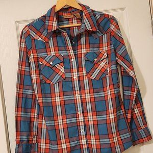 Wrangler Teal Plaid Women's Long Sleeve Western Shirt